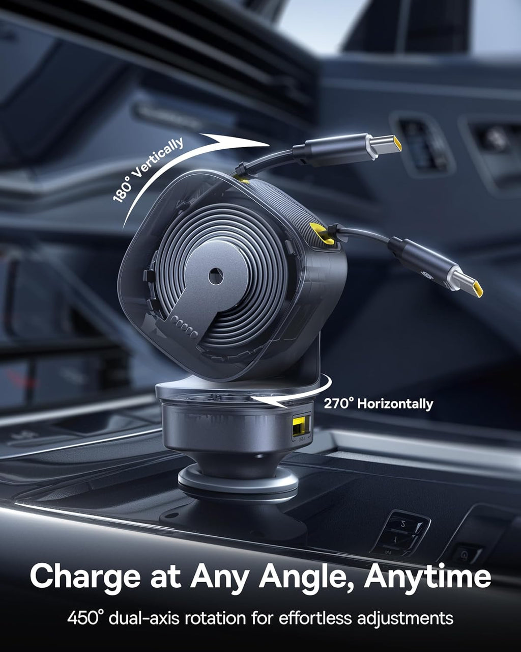 Baseus 163W Retractable Car Charger USB C Fast Charging, PrimeTrip VR2 Max 4 in 1 Fast Car Charger with Dual Retractable USB C Cable for iPhone 16 15 14 Pro Max, Samsung Galaxy S25 Ultra, Android