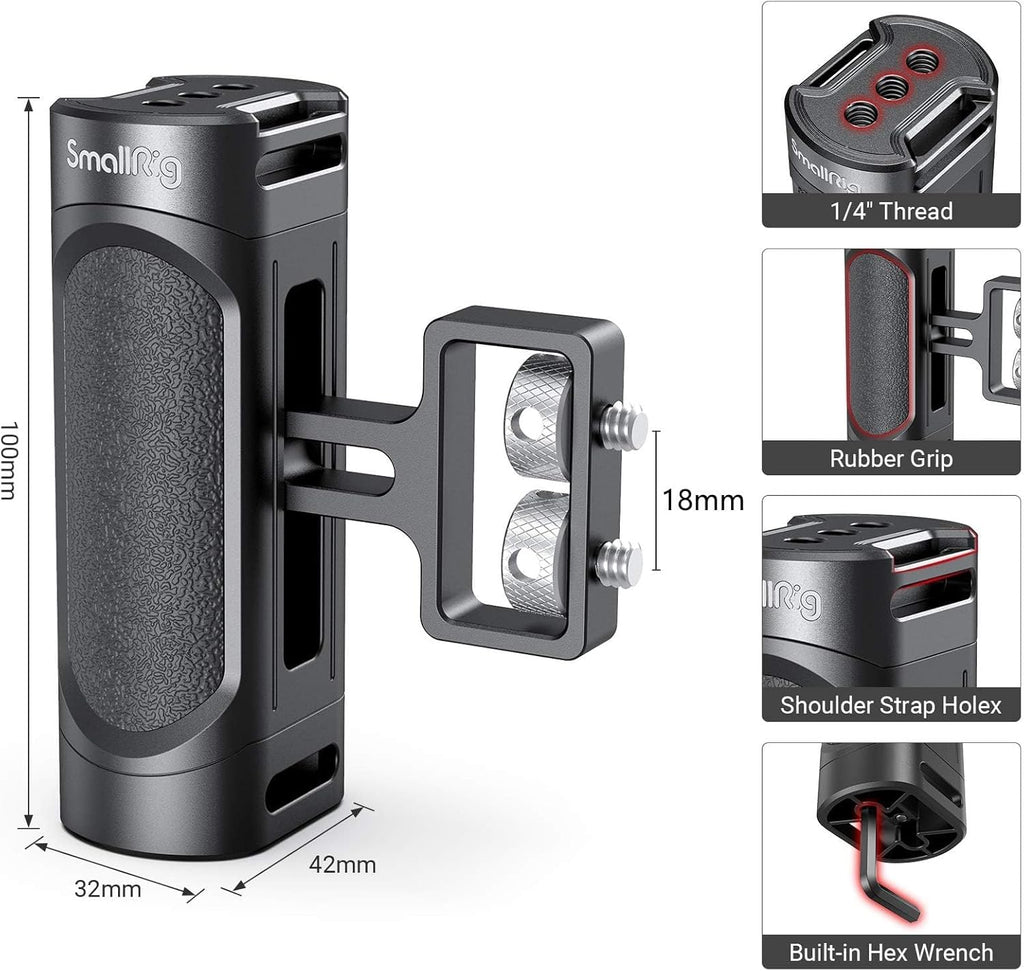 SmallRig Mini Side Handle Handgrip with Dual 1/4"-20 Screw Mount for Mirrorless Digital Camera DSLR Camera Small Camera Cage Built-in Wrench, Up and Down Adjustable, Pack of 2-4957