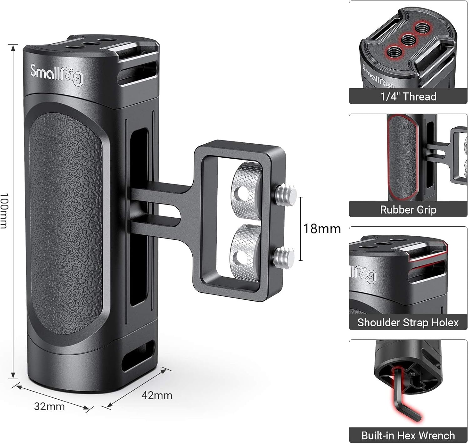 SmallRig Mini Side Handle Handgrip with Dual 1/4"-20 Screw Mount for Mirrorless Digital Camera DSLR Camera Small Camera Cage Built-in Wrench, Up and Down Adjustable, Pack of 2-4957