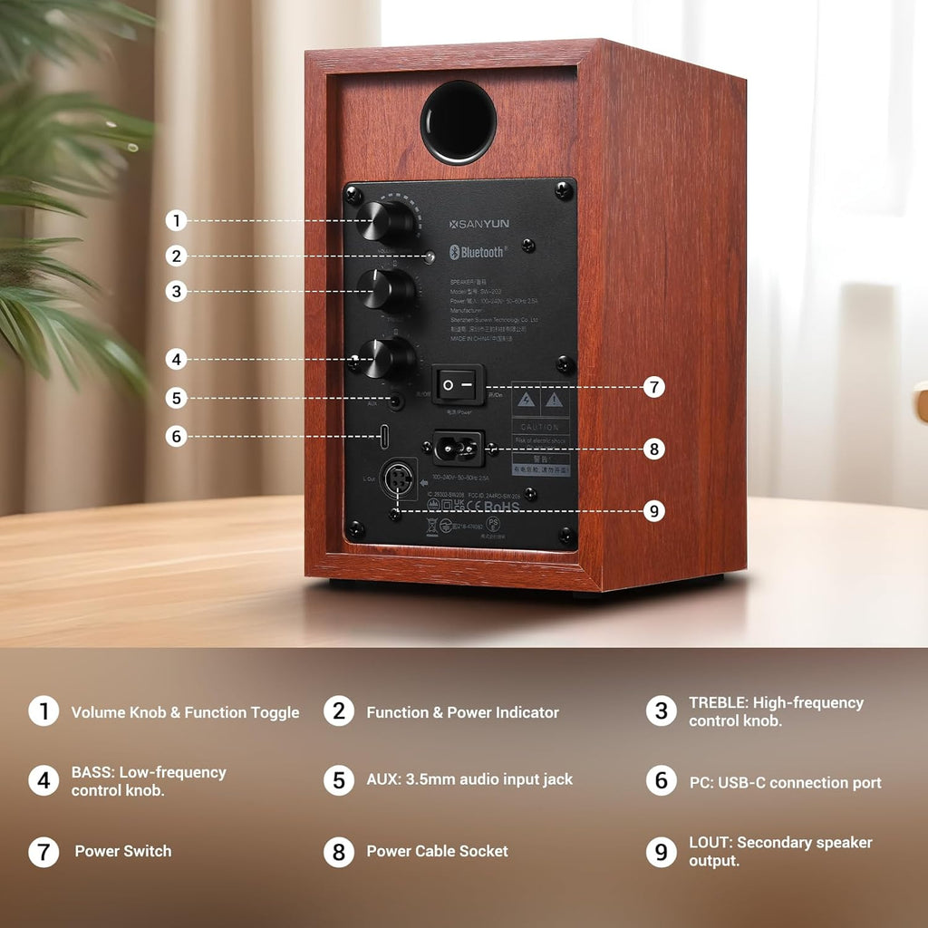 SW203 4.0 Computer Speakers - 60W 4-Way DSP Control 3D Immersive Sound - 3" Carbon Fiber Woofer & 20mm Silk Dome Tweeter - 24bit DAC USB/Bluetooth 5.4/AUX - Studio-Grade Audio (Pair, Red)