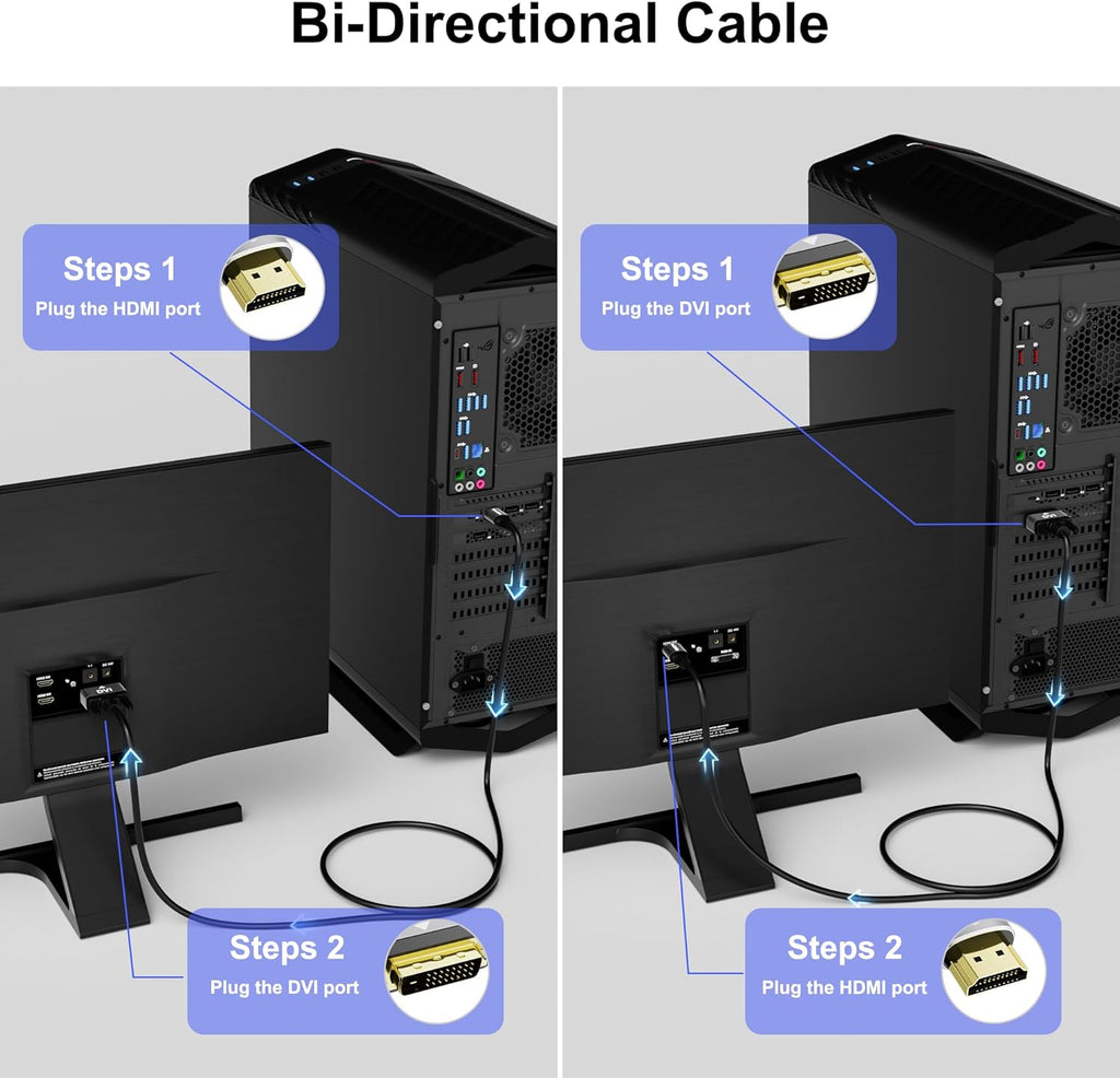 HDMI to DVI Cable 20FT, Bi-Directional DVI to HDMI Male to Male Cord, HDMI A to DVI-D Adapter, Gold-plated Connectors, Aluminum Shells, 1080P, for Computer, Monitor, Projector, Raspberry Pi, Xbox, PS3