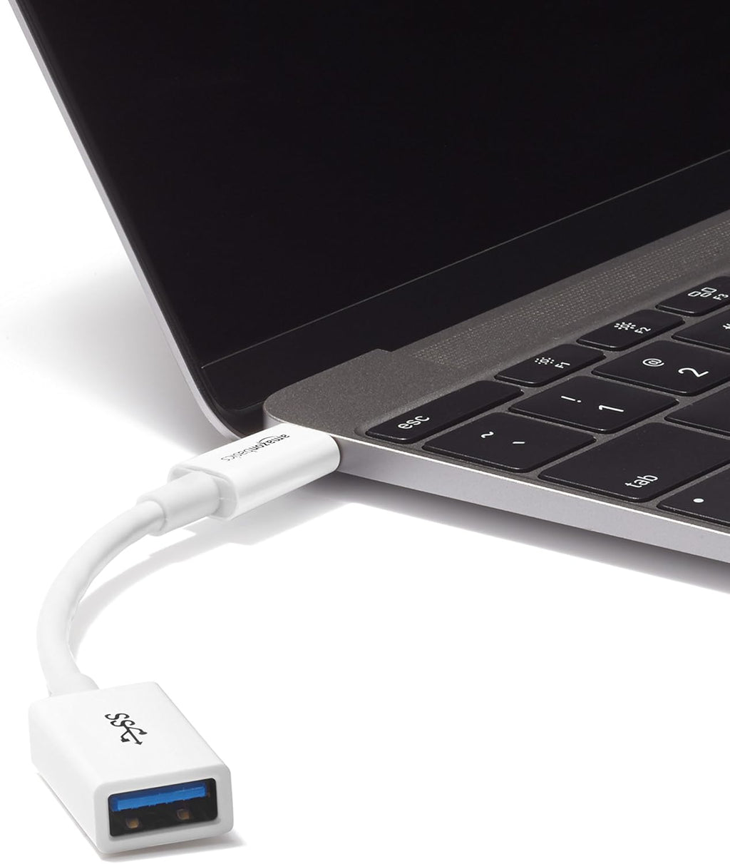 Amazon Basics USB-C to USB-A 3.1 Gen1 Female Adapter Cable Converter, 5Gbps High-Speed, USB-IF Certified, for Laptops, Tablets, Phones (iPhone 16/15), White