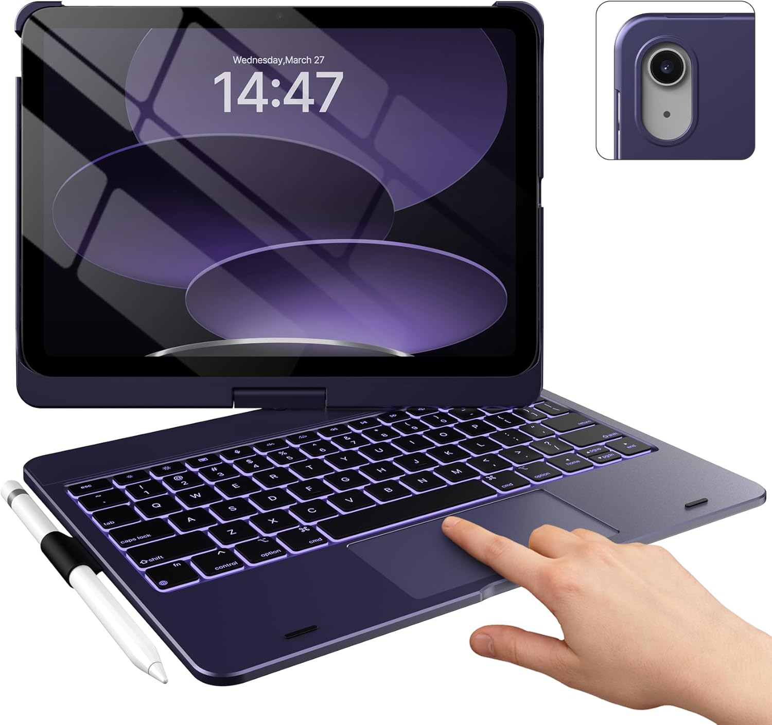 typecase Touch iPad 10th Generation Case with Keyboard (10.9", 2022) and iPad A16 (11th Gen, 2025) – 360° Rotatable, 11-Color Backlit, Multi-Touch Trackpad, Thin & Light (Midnight Amethyst)