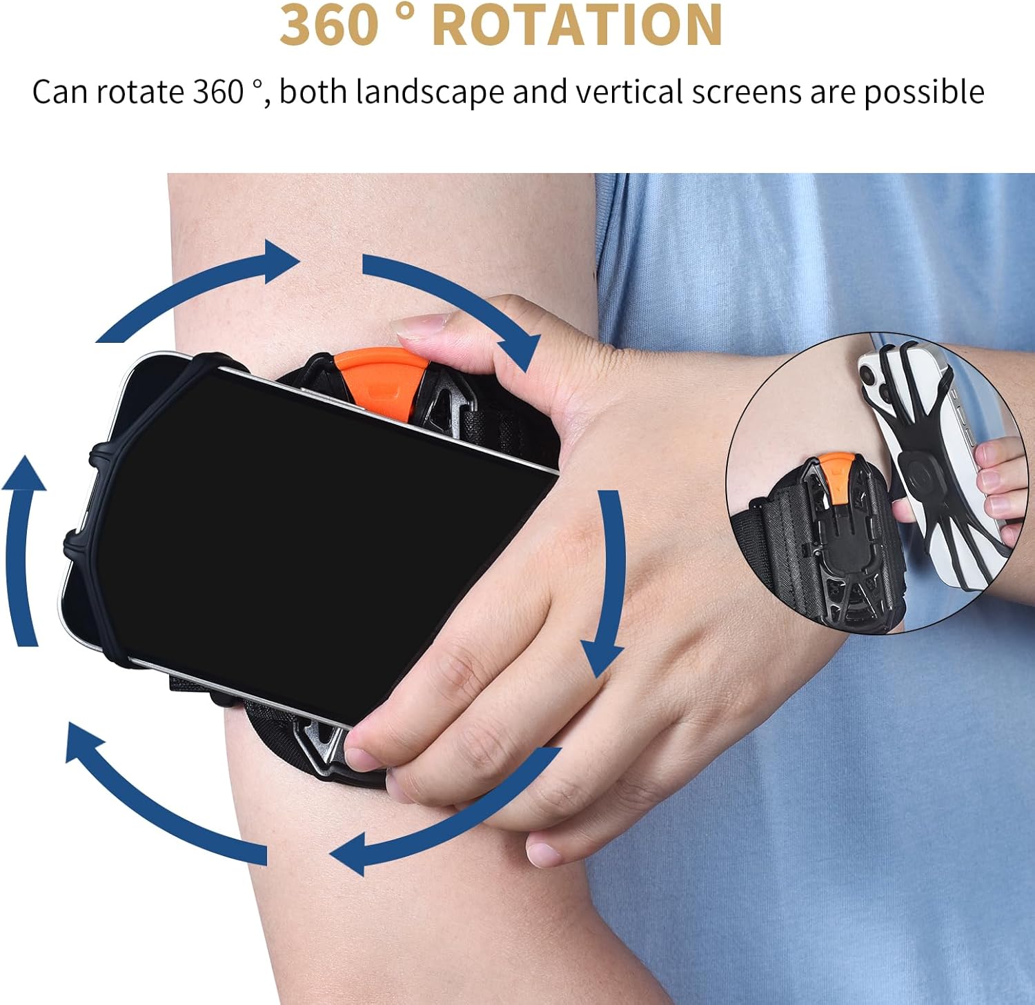 Wristband Phone Holder for Running, 360°Rotation & Detachable Sports Armband with Key Holder for iPhone 15/14/13/12/Pro/Pro Max/XS/XR/X/8/7/6/Plus, Samsung Galaxy, Fits 4''-6.95''Phone (L)