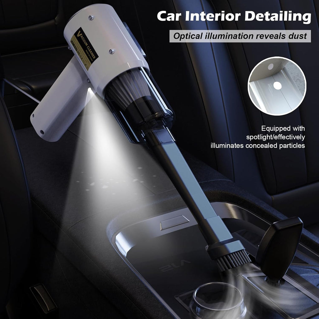 Mini Cordless Handheld Vacuum Cleaner, 21000Pa Strong Suction, 2-Speed USB-C Rechargeable for Car, Home, Office Desk – Pearl White | Faddish Portable Cleaner