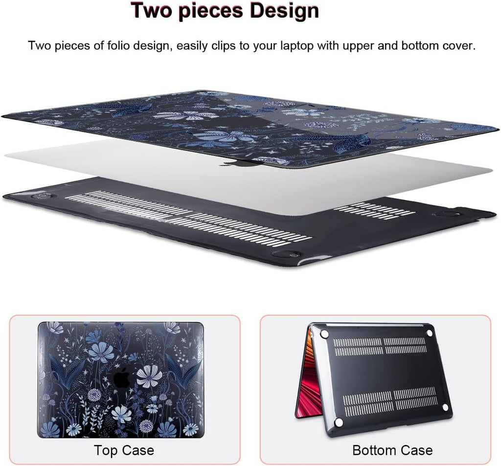 for 2018 2019 2020 2021 MacBook Air 13 Inch Case M1 A2337 A2179 A1932, Pattern Plastic Hard Shell Case Cover for MacBook Air 13.3 M1 with Retina Display & Touch ID, Wild Flowers Black