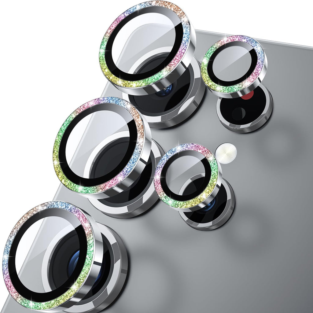WSKEN for Samsung Galaxy S25 Ultra Camera Lens Protector - Ultra Thin Case Friendly, 9H Shatterproof Tempered Glass with Aluminum Metal Circle Camera Screen Protector Cover Accessories, Glitter Color