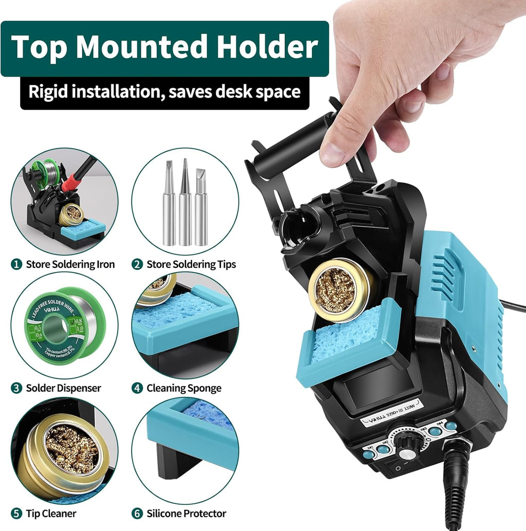 YIHUA 939D+ III EVO Digital Soldering Iron Station Kit 110W High Power with LCD display, 4 Memory Channels, Sleep Mode, Digital Calibration, Solder Wire, Helping Hands, Magnifier, 3 Soldering Tips