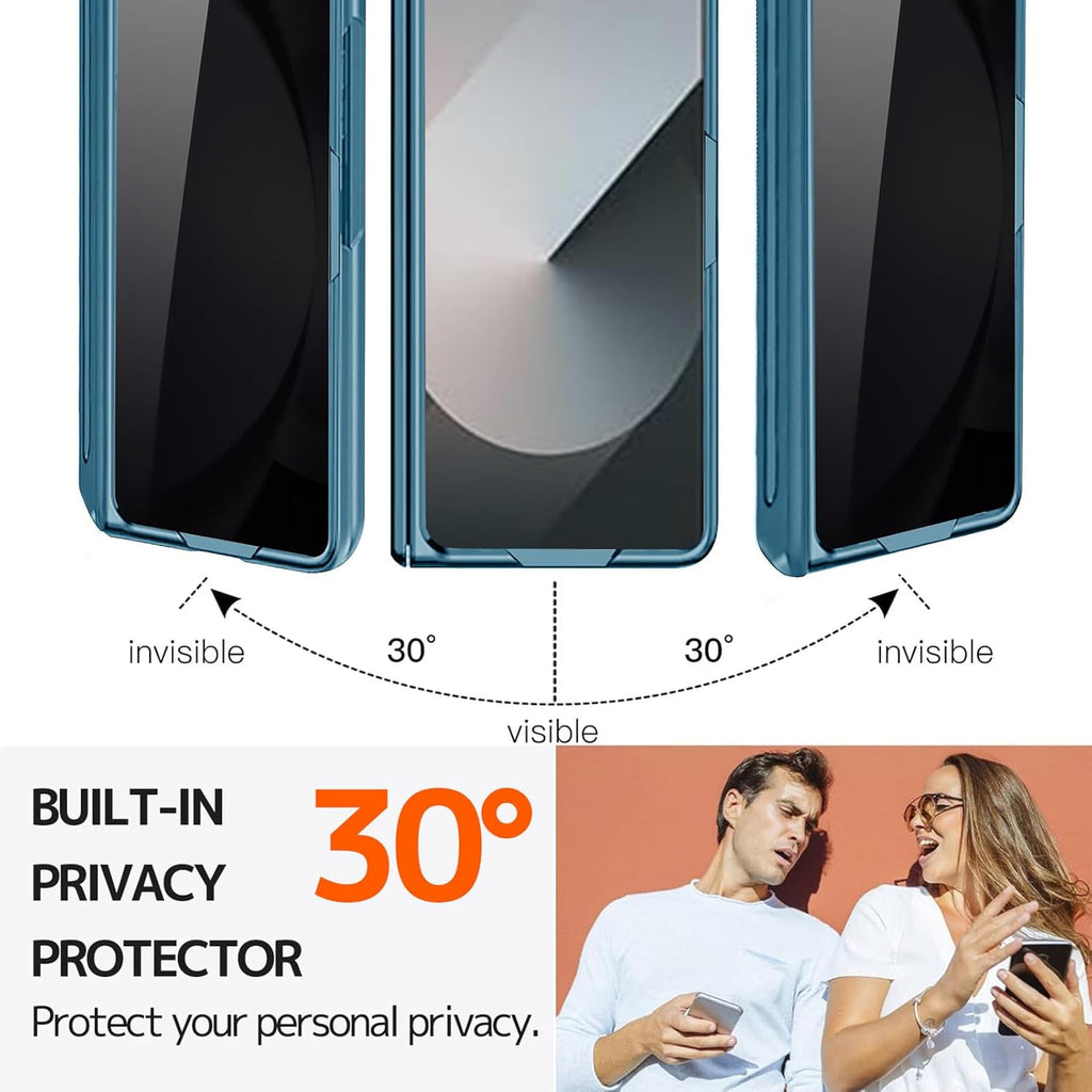 NINKI for Samsung Galaxy Z Fold 6 Case with S Pen Holder & Invisible Kickstand,Built in Privacy Screen Protector and Hinge,Shockproof Phone Cover for Samsung Z Fold 6 Case with Slim S Pen Slot – Blue