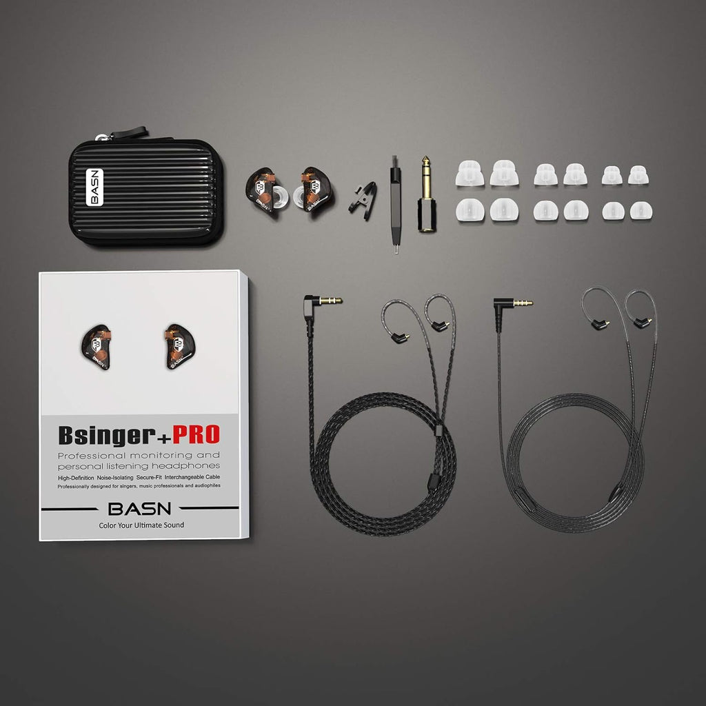 BASN Bsinger PRO in-Ear Monitors Hybrid Dynamic Dual Drivers Two Detachable MMCX Cables Musicians in-Ear Earbuds Headphones (Brown)
