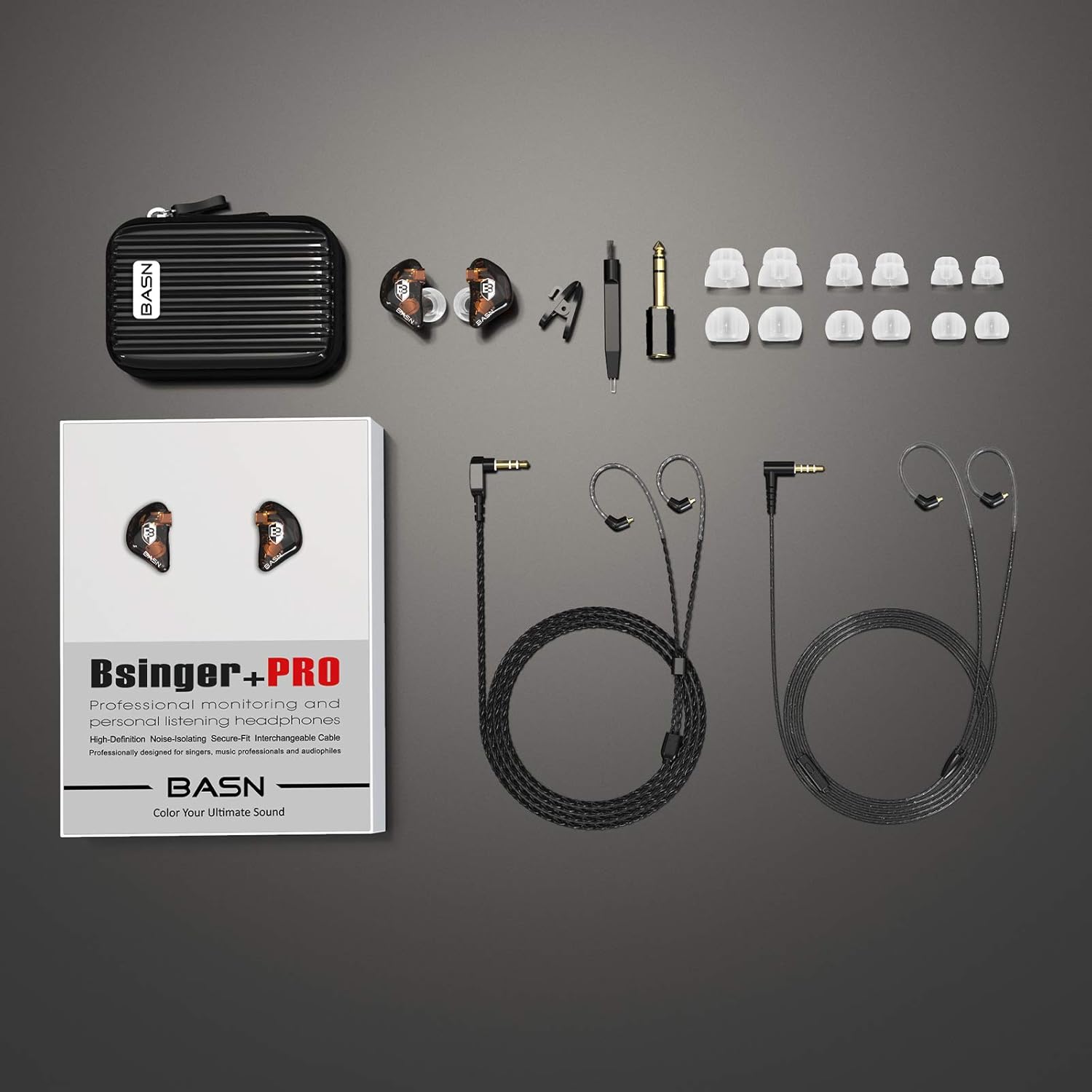 BASN Bsinger PRO in-Ear Monitors Hybrid Dynamic Dual Drivers Two Detachable MMCX Cables Musicians in-Ear Earbuds Headphones (Brown)