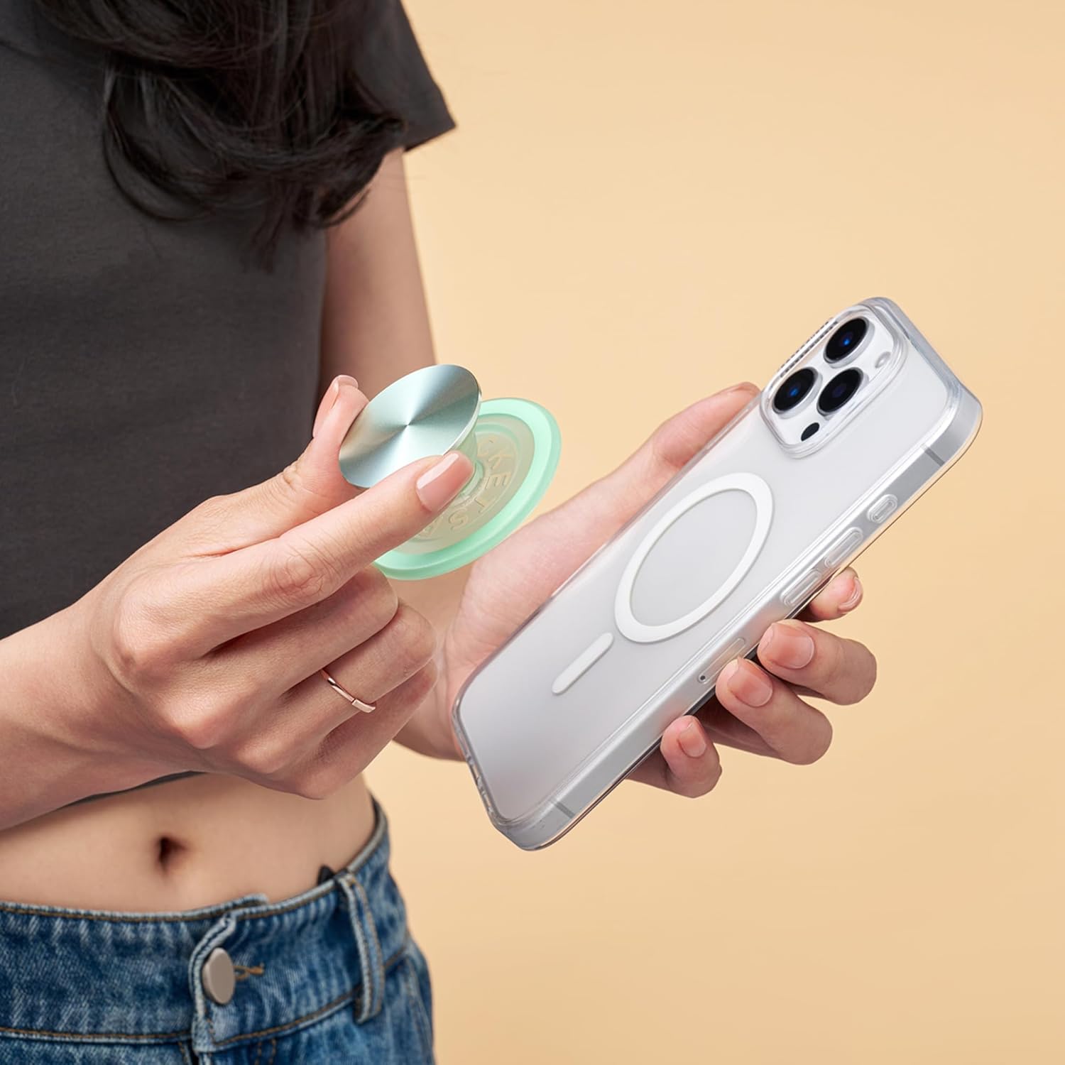 PopSockets Phone Grip for MagSafe with Kickstand, Magnetic Stand, Swappable Top, Secure Hold for iPhone MagSafe Cases, Phone & Tablet Grip, Cute PopSockets - Honeydew