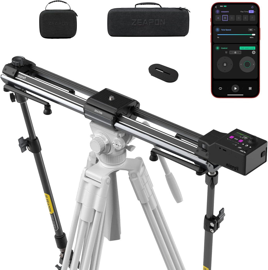 Zeapon Micro4 E1000&PONS PT Heads Double Distance Motorized Camera Slider, High-Speed Low Noise Motor 10-26Lbs Payload, 42''/107cm, LCD Screen, App Control, Smooth Damping Design