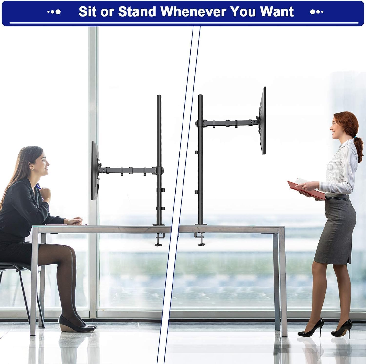 HUANUO Monitor Arm Desk Mount, Fully Adjustable Stand Computer Mount for 13-32 In Screen, Ultra Wide Screen to 38In, Single Extra Tall 39 Inch Monitor Stand Holds up to 22lbs with C Clamp/Grommet Base