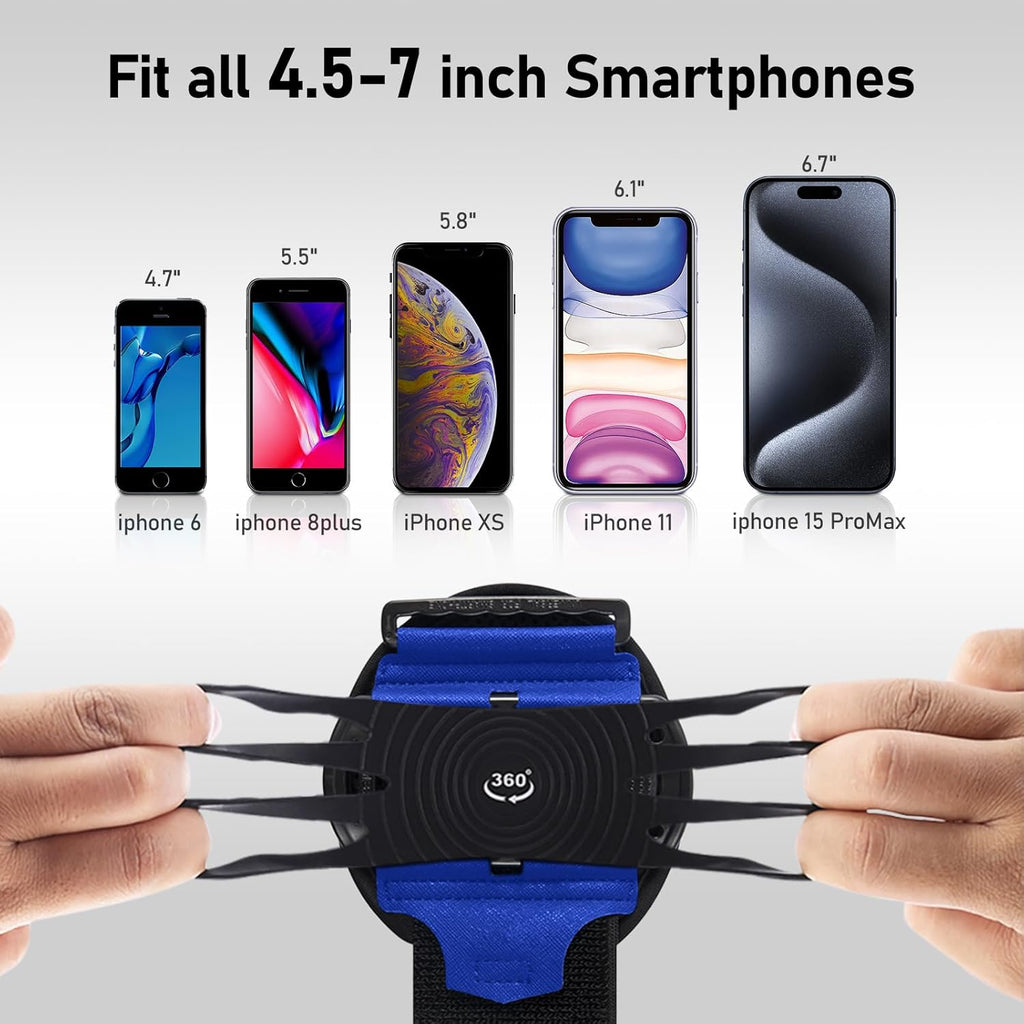 Running Phone Holder Wristband,Forearm Armbands 360° Rotatable & Detachable Compatible with All 4.5-7 inch Phone for iPhone 16/15/14/Pro/ProMax/13/12/11/mini/Pro Max/XS/XR,for Workout Cycling