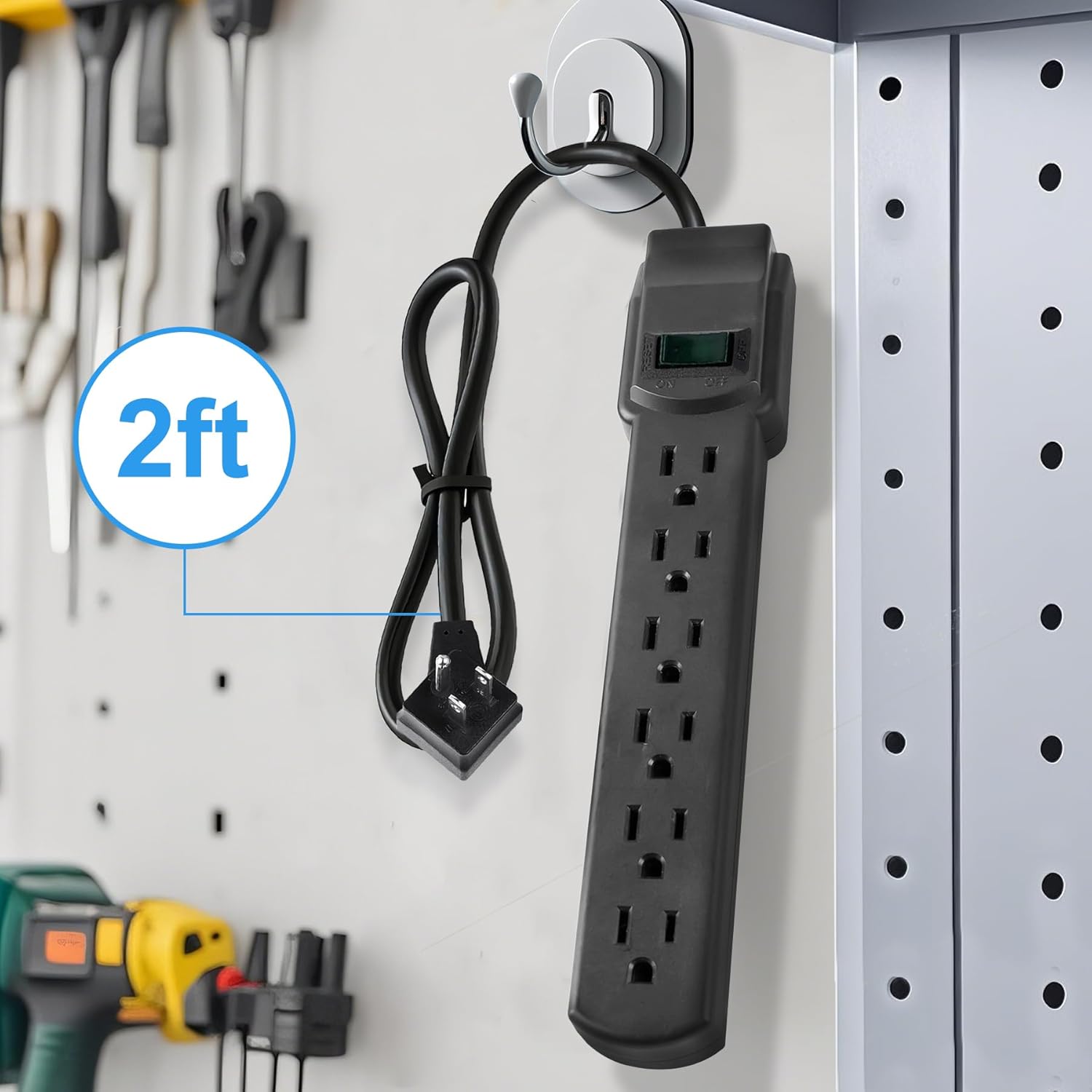 6-Outlet Surge Protector 2pk – 250 Joules, 2ft Cord, 15A/125V, 1875W Max – Right Angle Plug, Black – Home, Office, & Electronics Protection