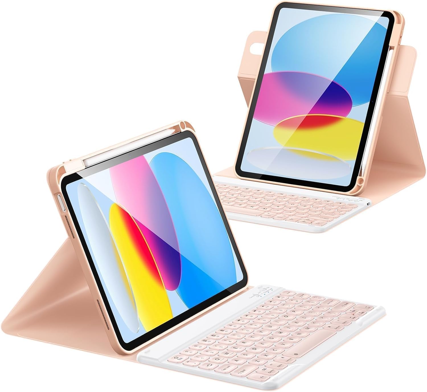 for iPad 11th 10th Generation Case with Keyboard, Magnetic 720° Rotatable Cover Detachable Wireless Bluetooth Backlit Keyboard with Pencil Holder for iPad 11 inch A16 2025 & 10.9 inch 2022 -Pink