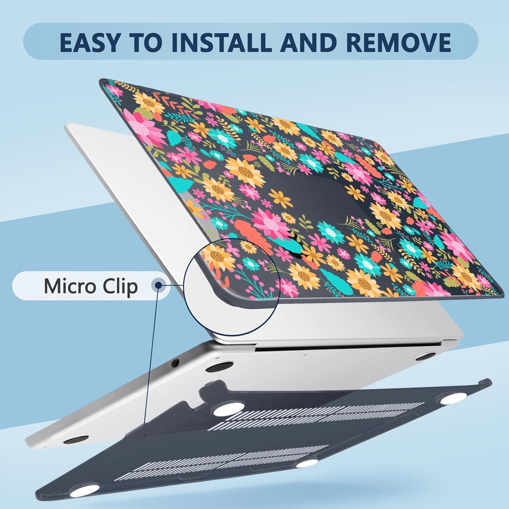 Compatible with MacBook Air 15 inch Case, M4 A3241/M3 A3114/M2 A2941 (Released 2025 to 2023), Hard Shell, Keyboard Cover, Screen Protector, Webcam Cover & Type-C Adapter, Colorful Flowers