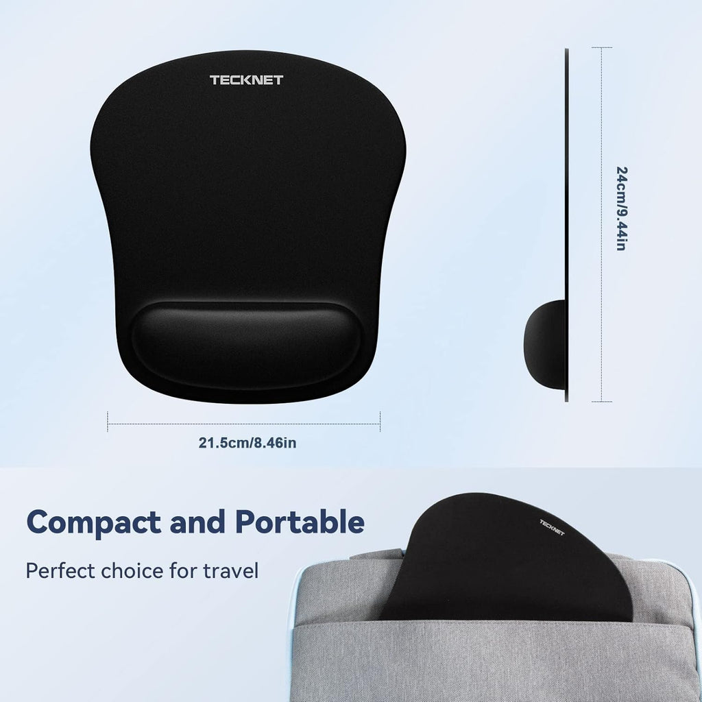 TECKNET 3 Pack Mouse Pad with Wrist Support, Ergonomic Gaming Mouse Pad Pain Relief, Portable Comfortable Mousepad for Computer, Laptop, Office, Home Non-Slip Base, Waterproof Surface - Black