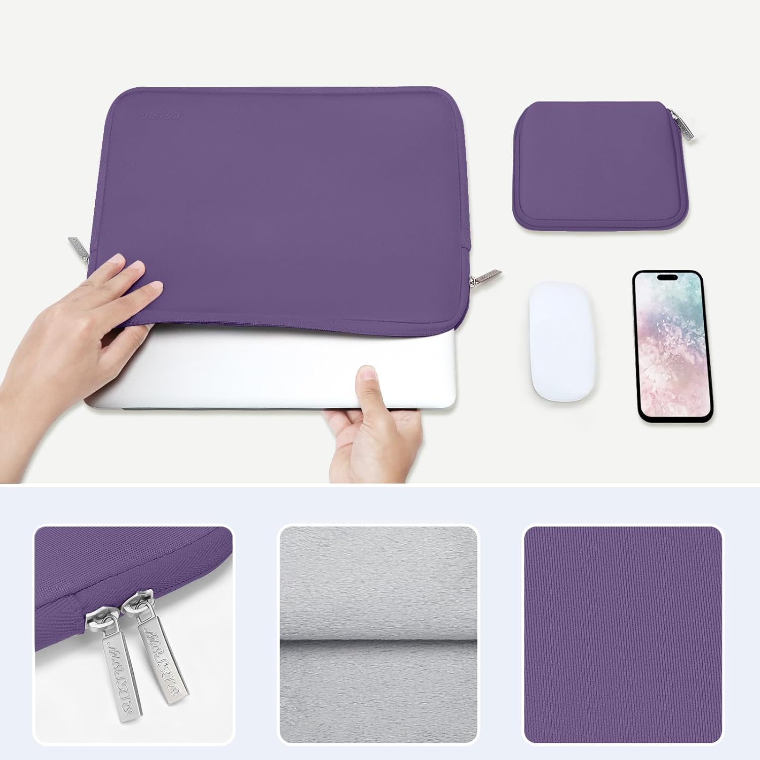MOSISO Laptop Case 13.3 inch, 13-13.3 inch Laptop Sleeve Bag Compatible with MacBook Air/Pro 13/Pro 14 M5 M4 M3 M2 M1, HP Dell ASUS Lenovo, Neoprene Computer Sleeve Bag with Small Case, Grape Purple