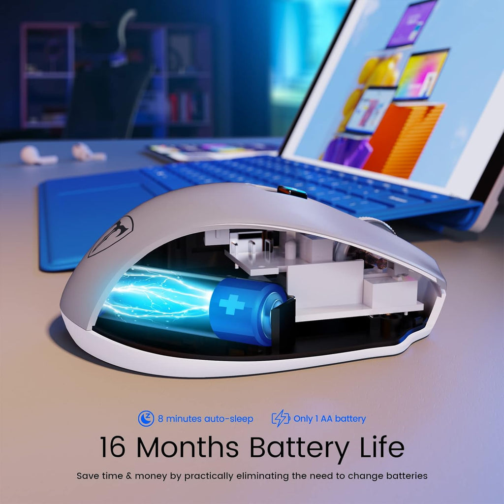 D-09 Wireless Mouse for Laptop - Ergonomic Plus Computer USB Cordless Mice, Ergo Grips, Lightspeed 5-Level 2400 DPI, 16 Months Battery Life, Portable for PC Mac Chromebook, 6 Button, Mithril