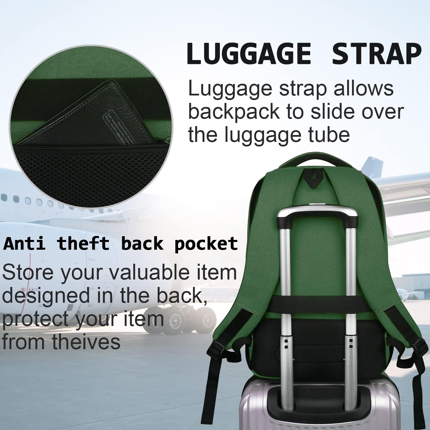 Laptop Backpack,Business Travel Anti Theft Slim Durable Laptops Backpack with USB Charging Port,Water Resistant College Computer Bag for Women & Men Fits 15.6 Inch Laptop and Notebook-Green