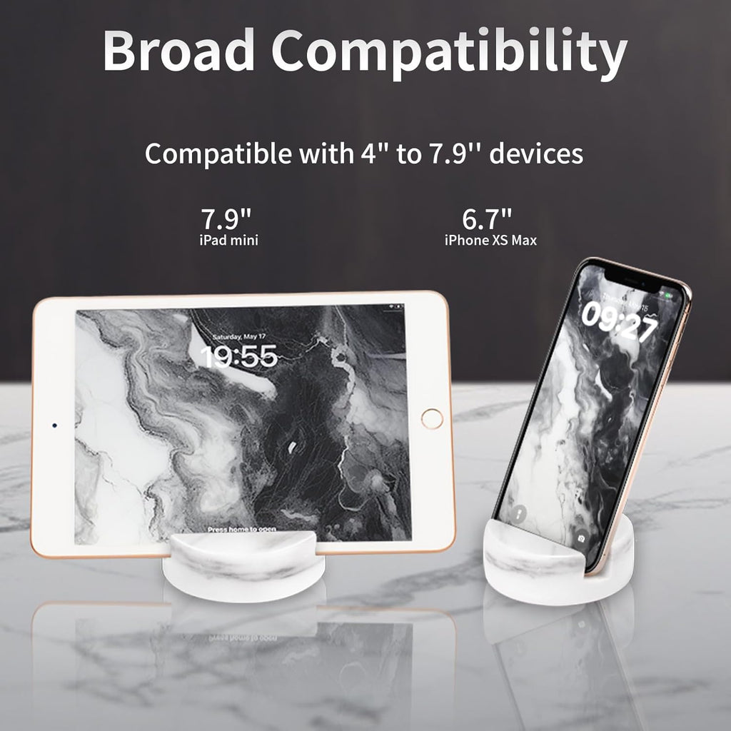 Marble Phone Stand for Desk - Cell Phone Holder for Nightstand Office Decor Compatible with iPhone 17 16 15 Pro Max iPad mini, Telephone Boho White Marble Kitchen Accessories