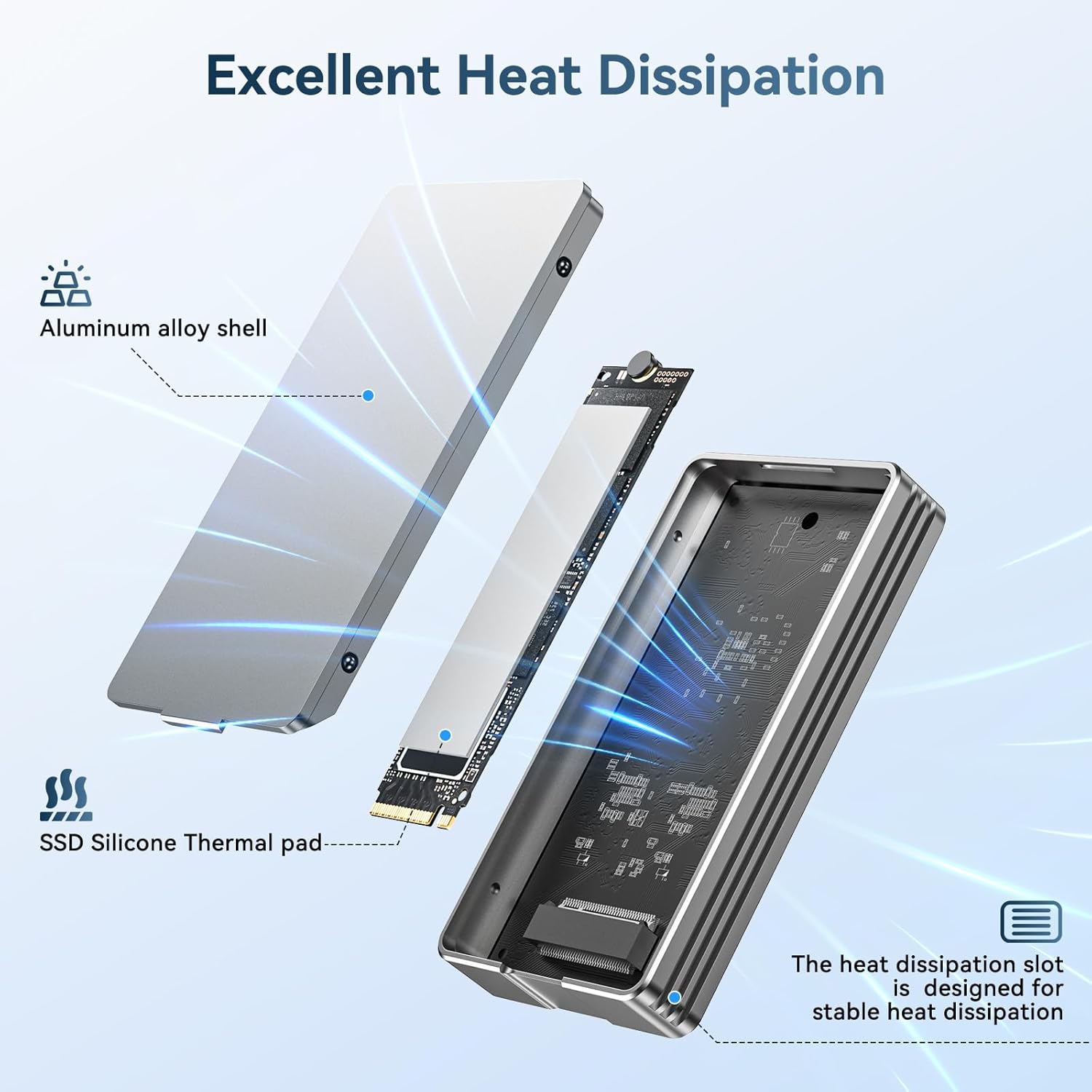 ANYOYO 40Gbps M.2 NVMe SSD Enclosure with Aluminum Alloy for M1 M2 Pro/Max, NVMe Enclosure Compatible for Thunderbolt 3/4/5/USB4/3.2/3.1 Support M/B+M Key Size 2230/2242/2260/2280 up to 2700 MB/s