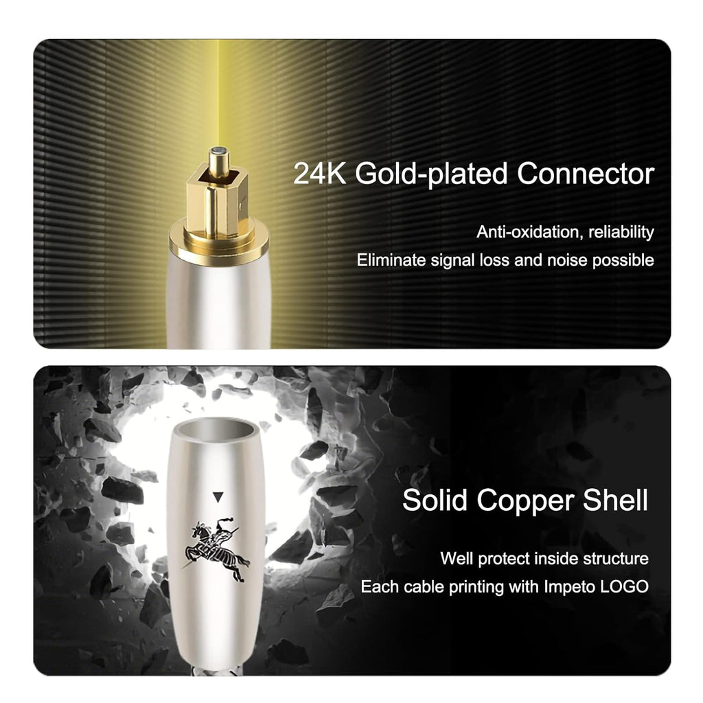 Digital Fiber Optic Audio Cable for Sound Bar Toslink Cord Male to Male 24K Gold Plated Connector Optical Audio Cable 6ft 10ft S/PDIF Glass Core, 4.9feet/1.5M IMP-2201