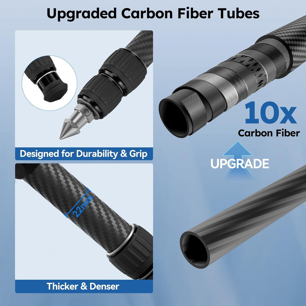 SIRUI Mini Carbon Fiber Tripod with Extendable Center Column, Max Height 26", Supports 33lbs - Ultra-Light 1.7lbs for Desk & Travel, New Anti-Corrosion Carbon Fiber(AM-223S+SL-100S)