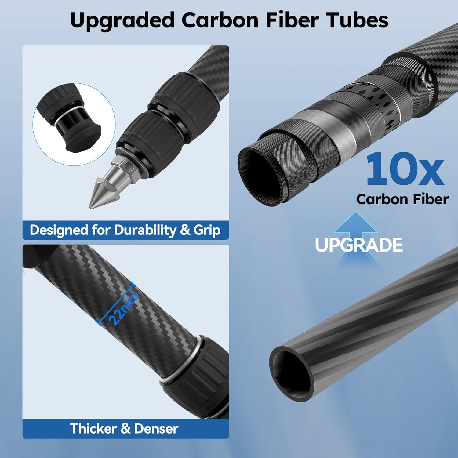 SIRUI Mini Carbon Fiber Tripod with Extendable Center Column, Max Height 26", Supports 33lbs - Ultra-Light 1.7lbs for Desk & Travel, New Anti-Corrosion Carbon Fiber(AM-223S+SL-100S)