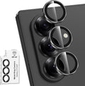 for Samsung Galaxy Z Fold 7 Camera Lens Protector, Individual Metal Ring Tempered Glass Lens Cover, [Strong Adsorption] Scratch Resistant Ultra-Thin HD Clear Lens Cover, 1 Set-Black Ring