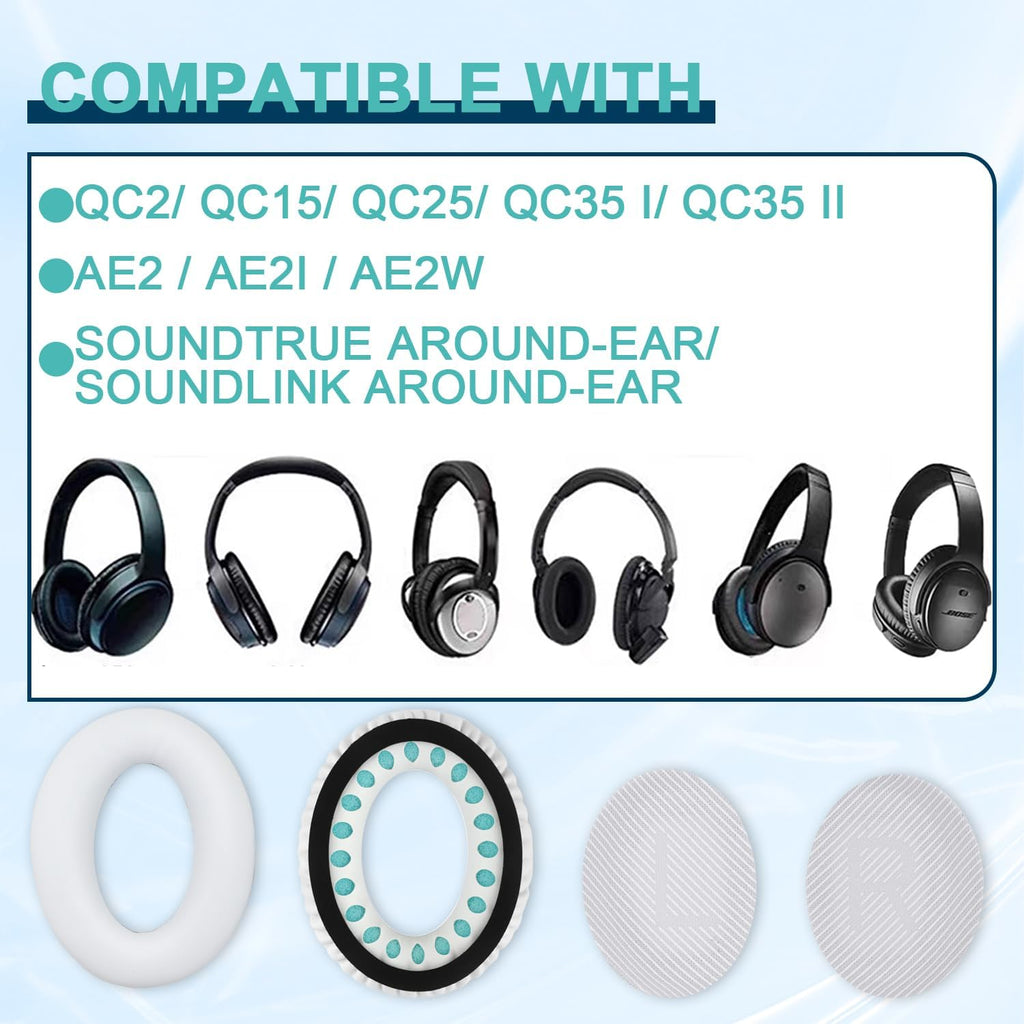 Replacement Earpads Cushions for Bose QuietComfort 35 & Quiet Comfort 35 II, Headphones Ear Covers Ear Pads for Bose QC35/QC35II/25/15 QC2 / Ae2 / Ae2i / Ae2W / Sound Link/Sound True-White
