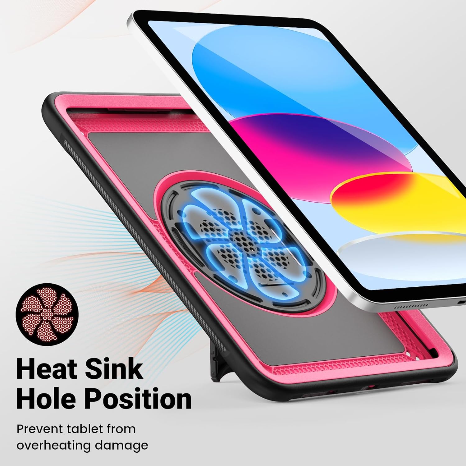 SCSVPN Case for iPad (A16) 11th Generation 11 Inch 2025 / 10th Generation 10.9 Inch 2022, Shockproof Protective Case with Screen Protector, Pencil Holder, Rotating Stand, Hand/Shoulder Strap - Rose