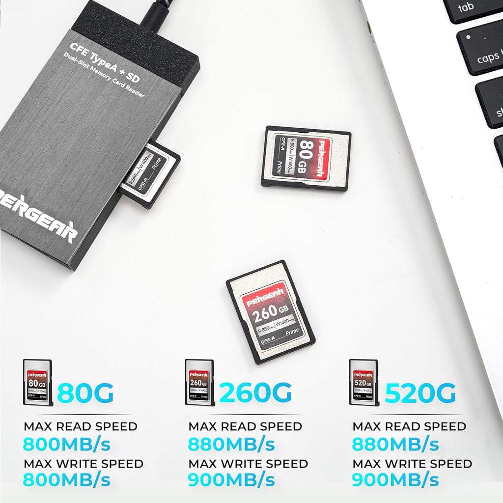PERGEAR Professional 260GB CFexpress Type A Memory Card, Up to 880MB/s Read Speed & 900MB/s Write Speed for 4K 120P,8K 30P Recording Video/Photo, Compatible for Sony Alpha Sony FX Cameras