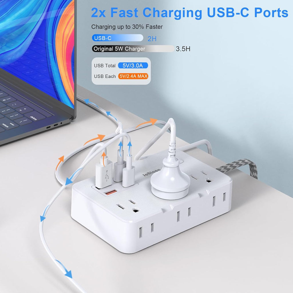 Surge Protector Power Strip 10 Ft Cord, Ultra Thin Flat Extension Cord with 6 Outlets 4 USB Ports(2 USB C), Flat Plug Power Strip, Braided Power Cord for College Dorm Room Essentials