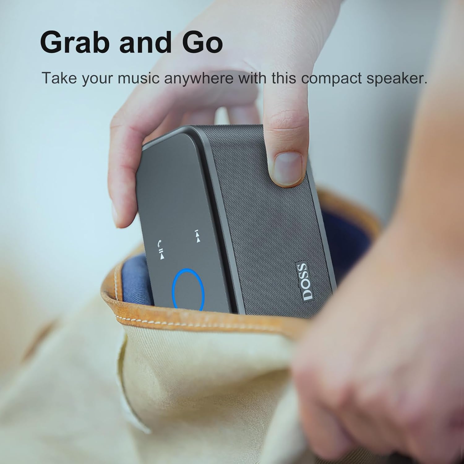 DOSS SoundBox Touch Wireless Bluetooth Speaker with 12W HD Sound and Bass, IPX5 Water-Resistant, 20H Playtime, Handsfree, Portable for Office, Home, Outdoor, Travel- Grey