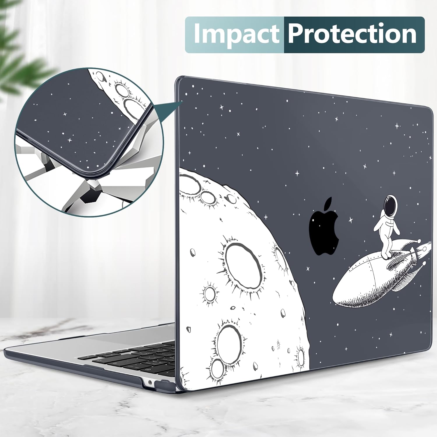 TWOLSKOO Compatible with M4 MacBook Air 13.6 inch Case 2025-2022 Release M4 A3240 M3 A3113 M2 A2681, Plastic Hard Shell & Keyboard Cover & Type C Adapter & Screen Protector, Flying Astronauts