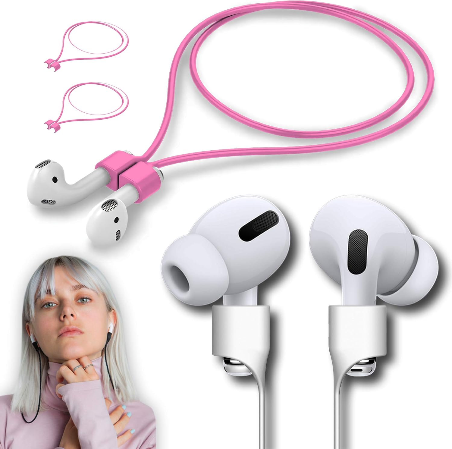 Ultra Strong Magnetic Airpod Pro Strap Anti-Lost Cord Sports Lanyard Compatible with Airpods 3rd 2nd Generation Pro 3 2 1 (3 Pink)