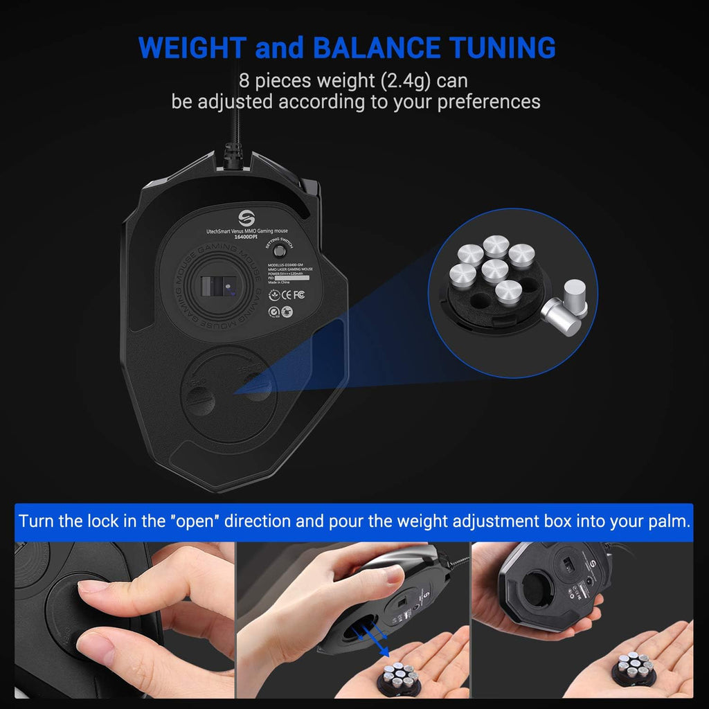 UtechSmart Venus Gaming Mouse RGB Wired, 16400 DPI High Precision Laser Programmable MMO Computer Gaming Mice [IGN's Recommendation]
