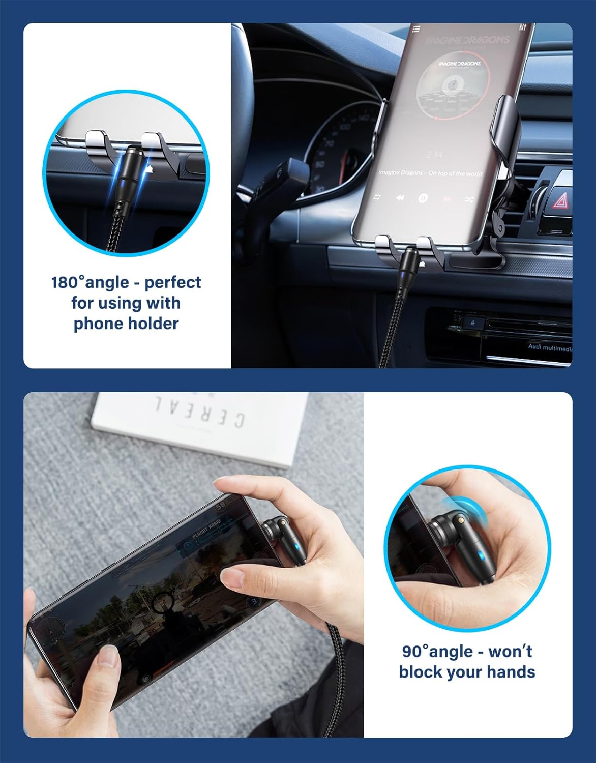 A.S Magnetic Charging Cable[4PACK, 3.3/3.3/6.6/6.6ft]-3 in 1 Magnetic Phone Charger Data Transfer Cord-Magnet USB C Charging Cable-Magnet Charger Cable for Micro USB/TypeC/i-Product Nylon Braided