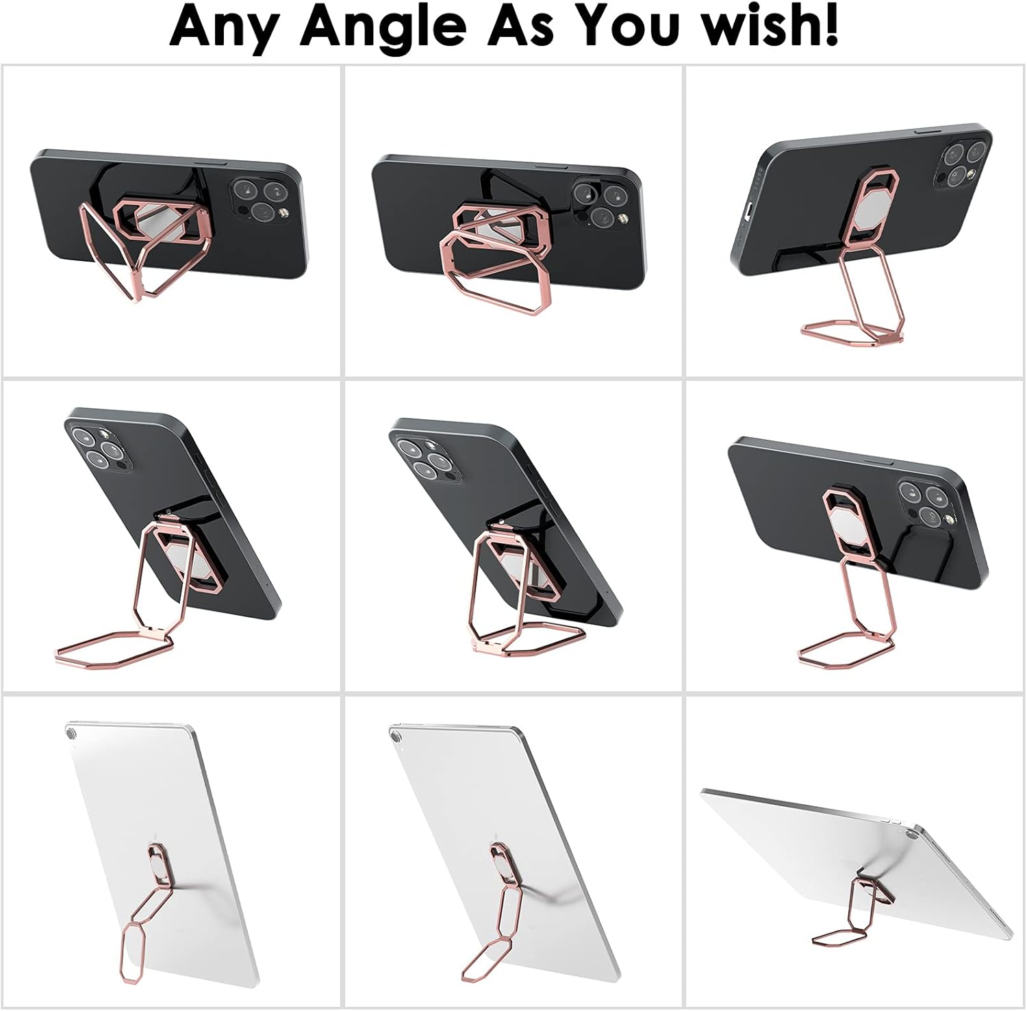 Phone Ring Holder Finger Kickstand, 360° Rotation Metal Phone Grip for Magnetic Car Mount Foldable Cell Phone Stand Compatible with Most Smartphones