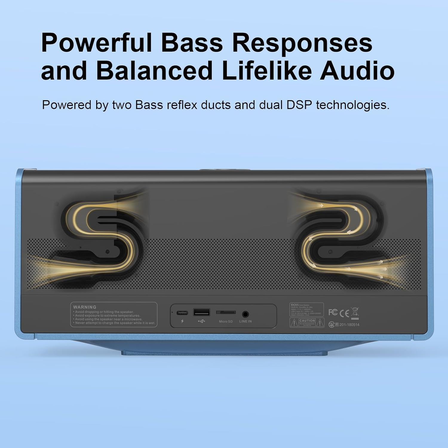 DOSS SoundBox Ultra Bluetooth Speaker with 2.1 Channel Audio, 80W Superior Sound with Deep Bass, Two DSP Technologies, 18H Playtime, BT 5.3, Wireless for Home, Office, Room-Blue