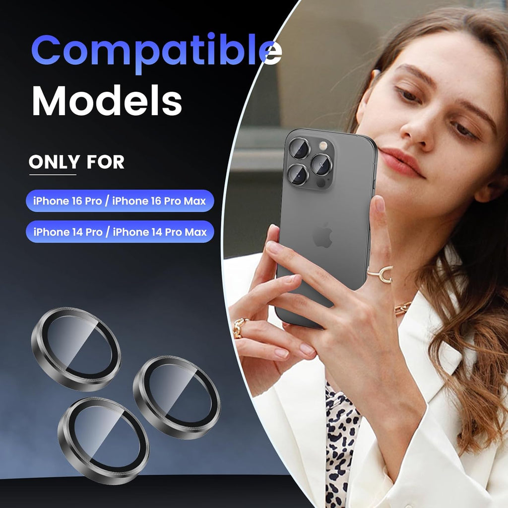 Tensea Camera Lens Protector Compatible for iPhone 16 Pro Max/16 Pro/14 Pro Max/14 Pro, Metal Aluminum Alloy Tempered Glass Cover Camera Screen Protector Accessories, Case Friendly