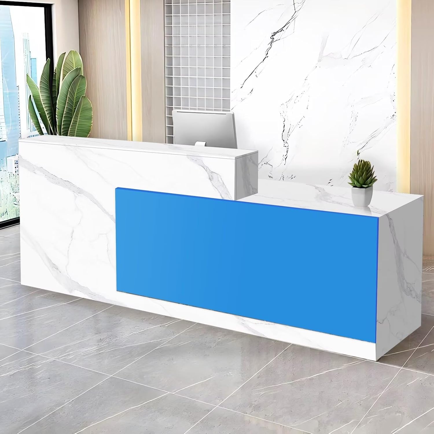 Reception Desk with Counter Modern Checkout Counter with Lockable Drawer Keyboard Tray Receptionist Desk for Office Salon Reception Table V Right 59inch/150cm