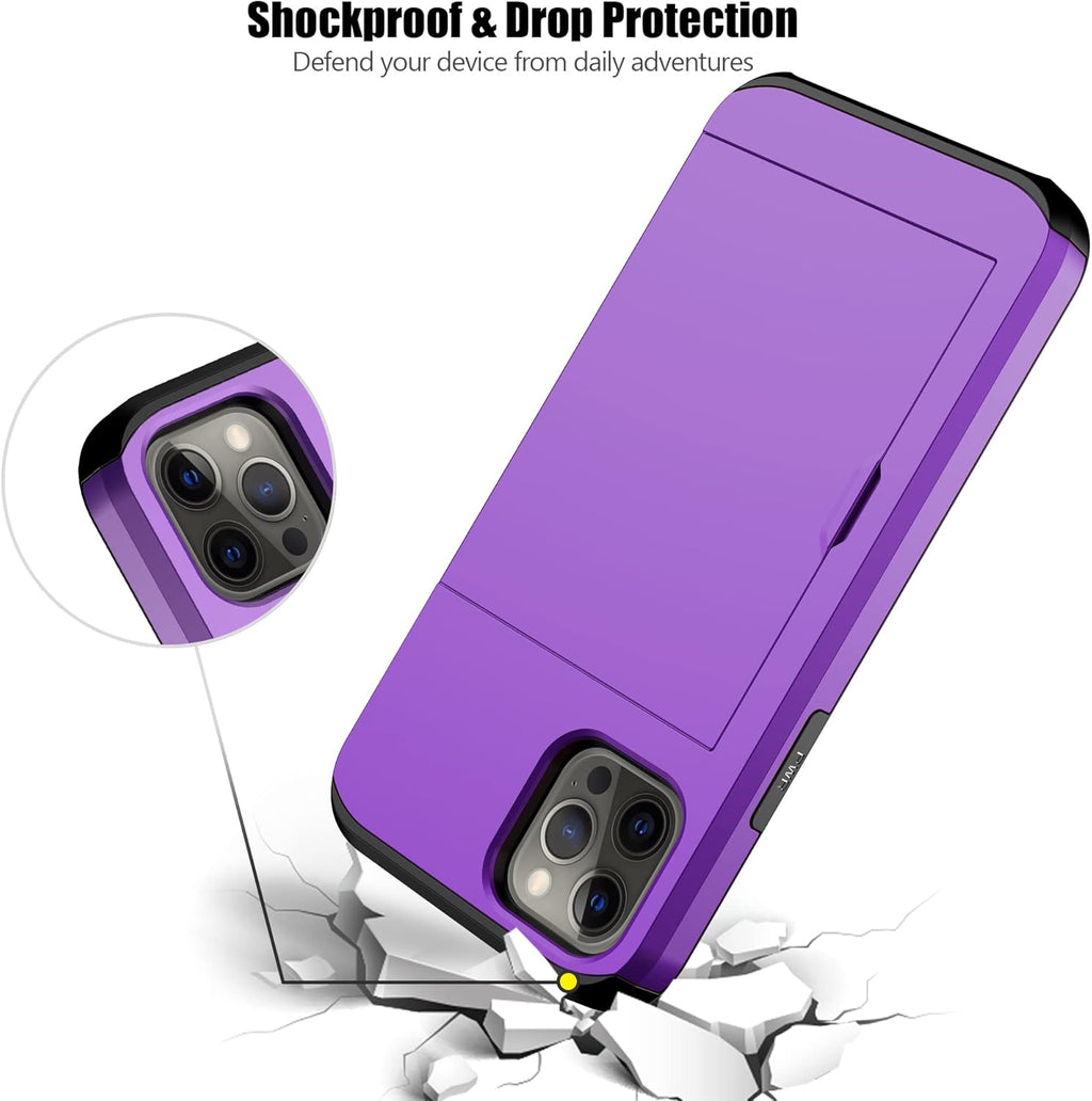 Nvollnoe for iPhone 12/iPhone 12 Pro Case with Card Holder Heavy Duty Protective Dual Layer Shockproof Hidden Card Slot Slim Wallet Case for iPhone 12/12 Pro for Men&Women(Purple)