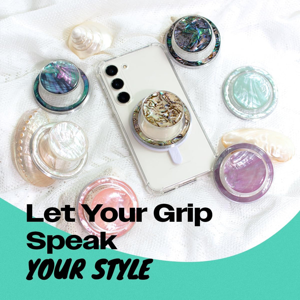 OnTheGrip Cute Natural Seashell Design Round Shape Collapsible Mobile Phone Grip Stand Holder for Smartphone Tablet Cell Phone Accessory (Violet)