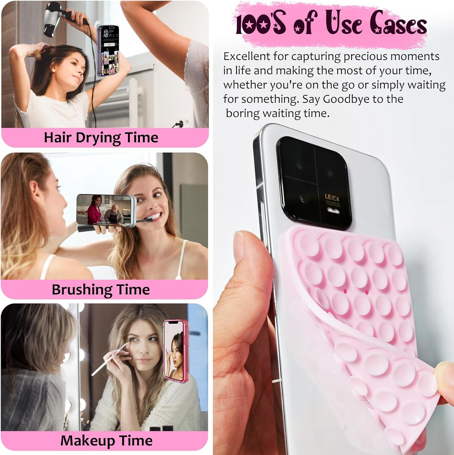2 Pack Silicone Suction Cup Phone Case Mount Double Sided, Hands-Free Strong Grip Silicon Phone Holder, Non Slip Phone Accessories for Selfies and Videos (Lavender)