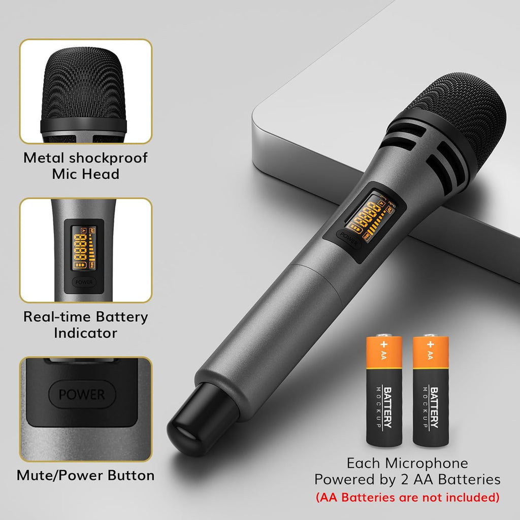 TONOR Wireless Microphones System with 8x12 Channels Cordless Handheld Microfono Inalambrico, 295FT UHF Range, Mics with Stable Signal, Quick Mute for Karaoke Singing Party Church Wedding PA Speaker