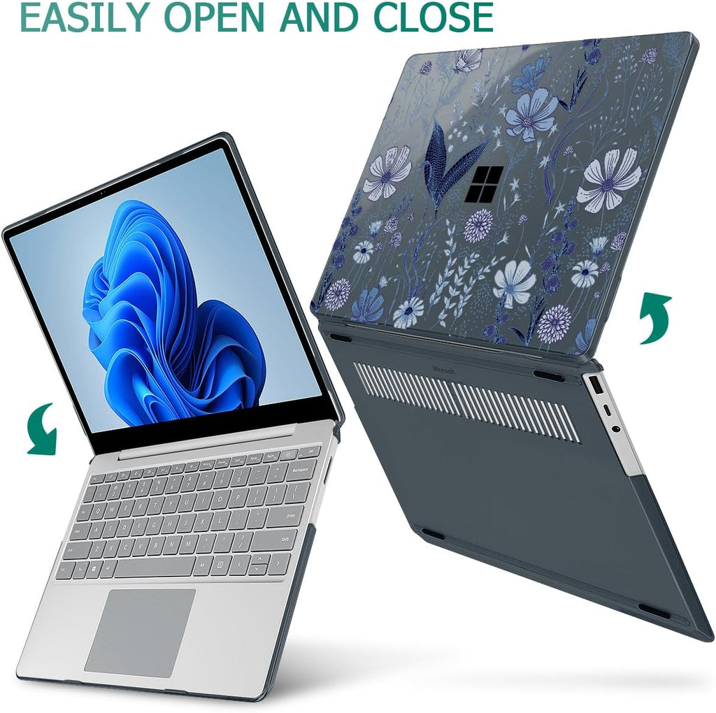 Tuiklol Case for 15 Inch Microsoft Surface Laptop 5/4/3 2022-2020, Model 1979/1953/1872/1873 Hard Shell Cover, Keyboard Cover+Screen Protector+Dust Plugs,Blue Line Floral